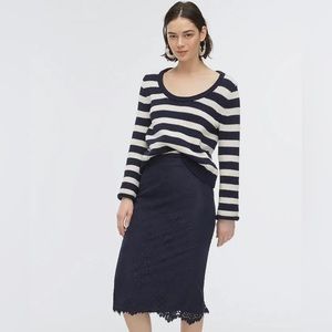 NWT J CREW Navy Blue Chantilly Lace Pencil Skirt, Size P12 Petite